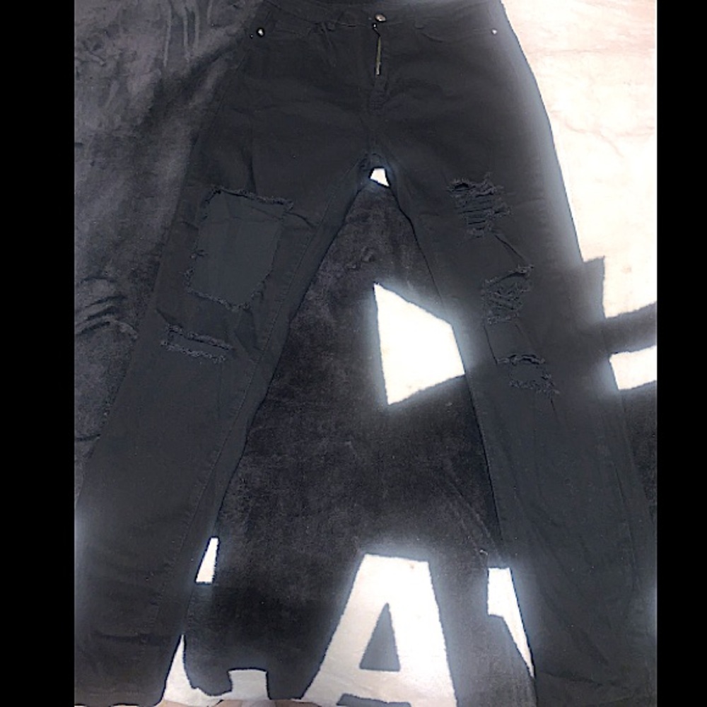 Black High Waisted Ripped Denim